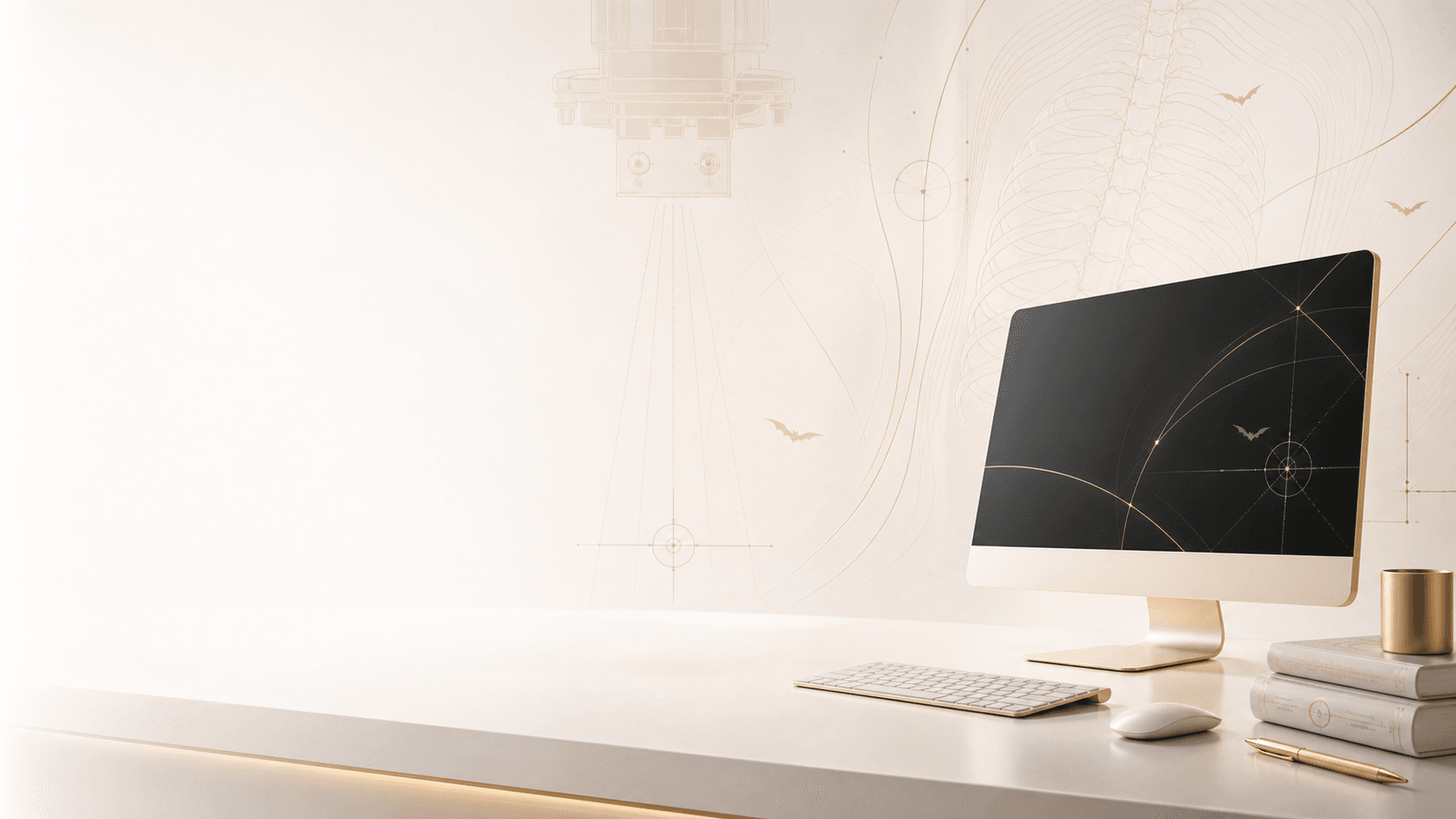 Premium radiology workstation cover with subtle x-ray geometry